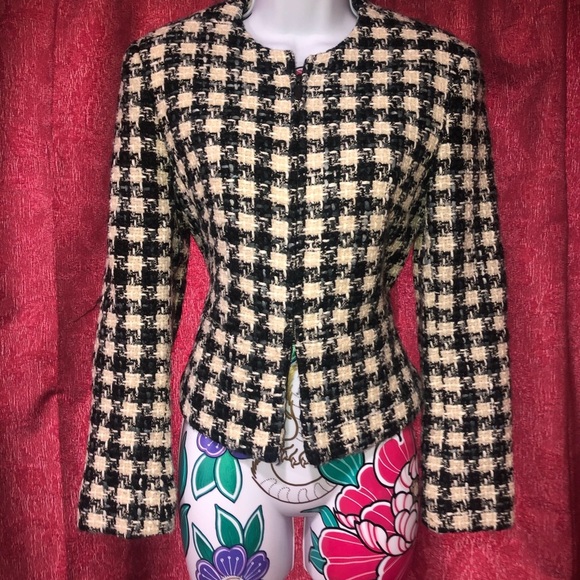 Jones New York Jackets & Blazers - Jones New York Woven Black Blue Cream Zip Blazer